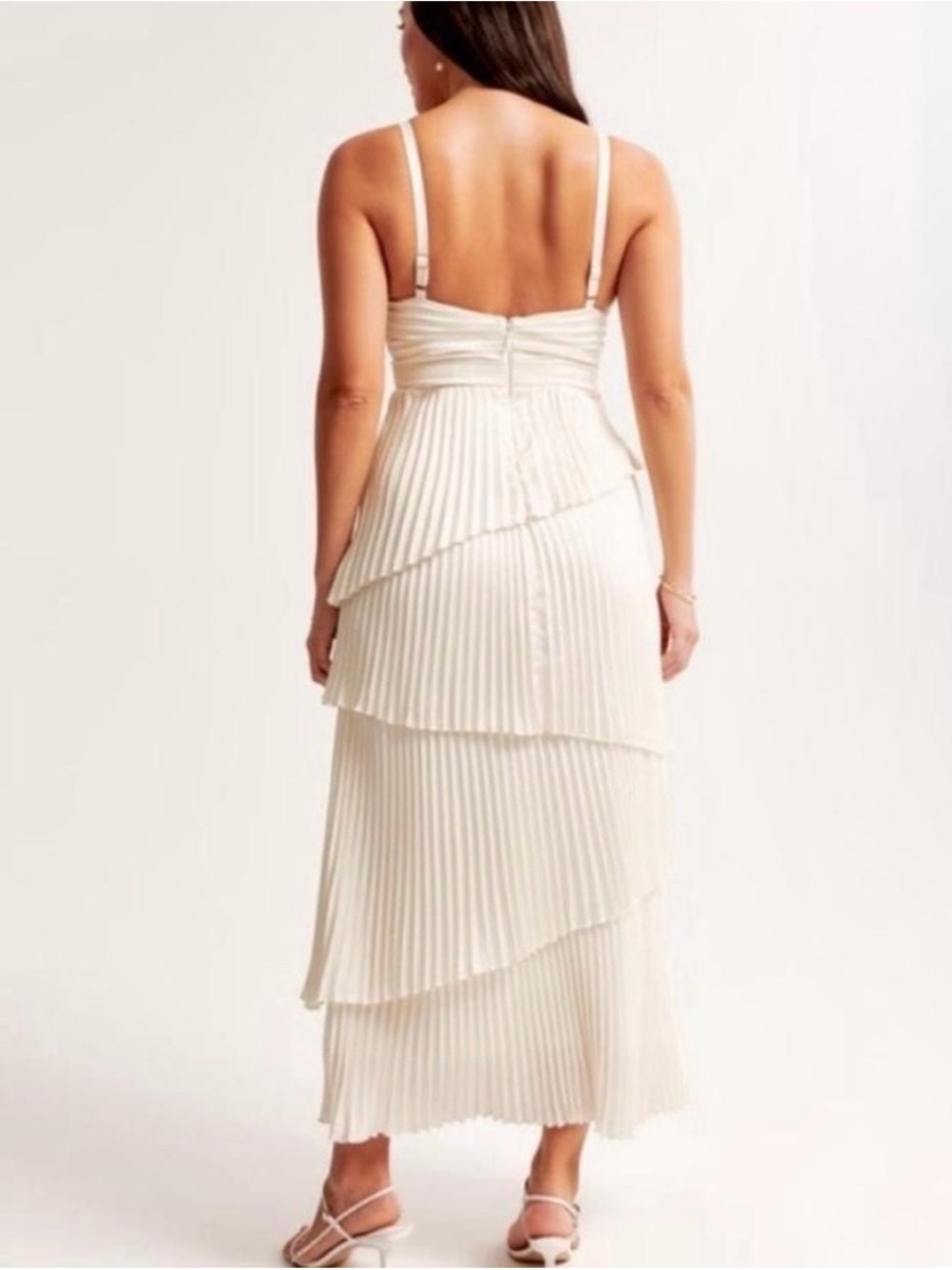 Ivory Tiered Pleated Midi Dress - Picture 2 of 4